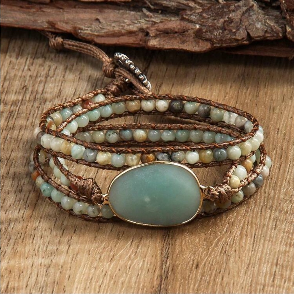 Mint green natural gemstone wrap bracelet